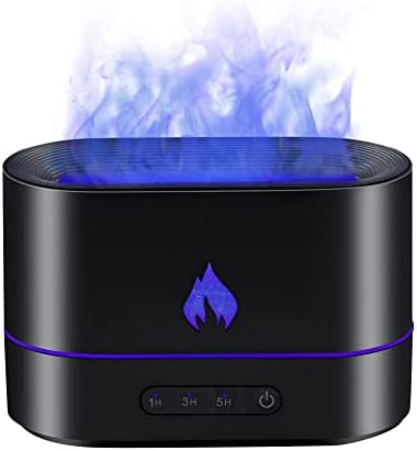 Wigearss Aroma Flame Mist Diffuser Humidifier with 3D Flame Night Light 250mL Essential Oil Mist Diffuser with Auto Shut for Spa Home Yoga Office - Black