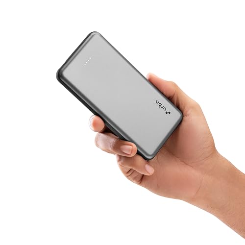 Image of URBN Power Bank 10,000mAh Ultra Slim 12W|Dual Port Type C Micro USB Input /Output|BIS Certified|4-Layer Circuit Protection|6-Month Replacement Warranty|Made in India|Free Type C Cable - Grey