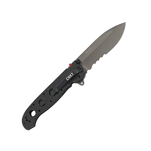 CRKT Faca de bolso dobrável M21-14G EDC: transporte diário, lâmina de borda serrilhada preta, serraç