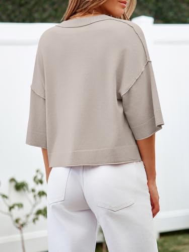 Cicy Bell Womens Half Sleeve Cardigan Sweaters Cropped Button Down Tops Oversized Lightweight Ribbed Knit Summer Outfits4