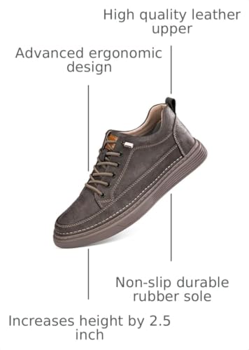 Image of CERYTHRINA Elevator Shoes for Men - Height Increasing Sneakers, 2.5 Inches Taller, Leather Casual Shoes with Height Increase Insoles