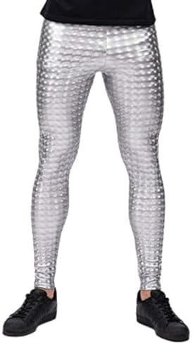Kapow Meggings New Metallic and Wet Look Leggings for Men, Faux Leather & Holographic, Shiny Colourful Tights (Medium, Magic Mirror)