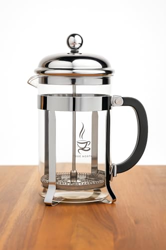 French Coffee Press & Tea Maker Infuser, 6 Coffee Cups, unique Filter Screen, Chrome glass pot