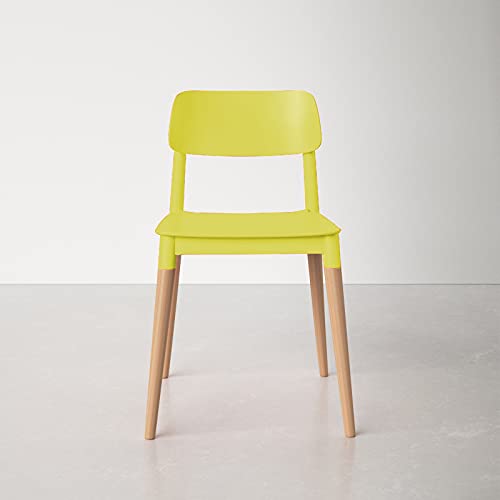 Image of Finch Fox Bella Dining Chair /Cafeteria Chair /Cafe Chair /Armless Side Chairs Molded ABS Plastic with Wood & American Mid-Century Styling in Yellow Color