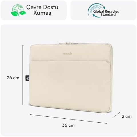MACK MCE-1505 14.1" Nova Eco Çevre Dostu 13-14 inç Yeni MacBook Pro için Kılıf, Aksesuar Bölmeli Laptop kılıfı, YKK Fermuarlı Notebook & Tablet kılıfı, Latte - Görsel 2
