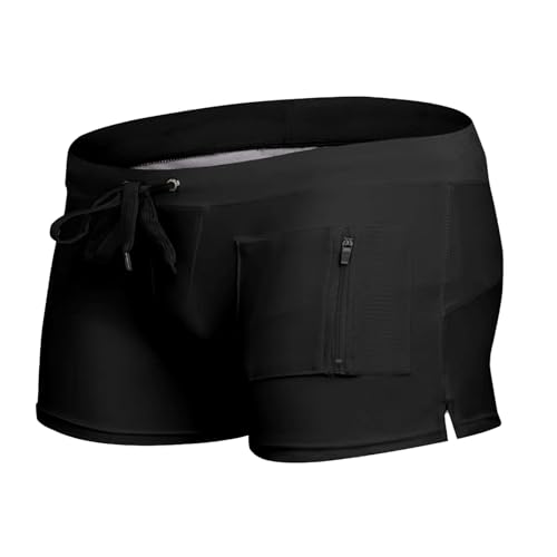 Generisch Traje de baño de moda para hombre, estilo casual, verano, liso, pantalones cortos de natación casuales, pantalones cortos de natación de silicona, trajes de baño, Negro, XXL