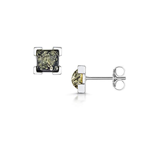 Preisvergleich Produktbild Amberta - 925 Sterlingsilber Sterling-Silber 925 Quadratschliff Green Bernstein