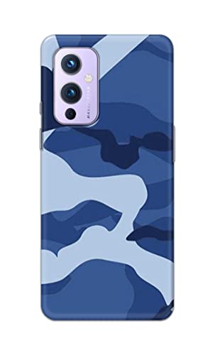 Image of Printed Hard Back Cover Case for OnePlus 9 Back Cover (Army Blue Pattern) -1302