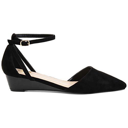 Brinley Co. Womens Pointed Toe Ankle Strap Sliver Wedge Black, 7 Regular US