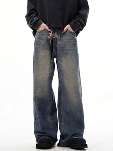Image of KOTTY Baggy-Fit Denim: Men Zip Fly Washed Cotton Spandex Lightweight Durable Everyday Streetwear Baggy Fit Jeans