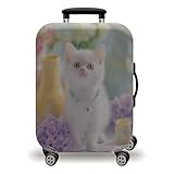 LNXSESN Funda Maleta Cabina Gato Blanca Amarillo Funda Maleta Grande Elástico Fundas Maletas de Viaje Lavable Protector de Equipaje con Cremallera Fundas para Maletas para 29-32 Pulgadas