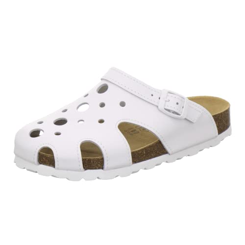 AFS-Schuhe 2993C Clogs Damen aus Leder, Bequeme Hausschuhe für Frauen, praktische Arbeitsschuhe, Made in Germany (39 EU, weiß)