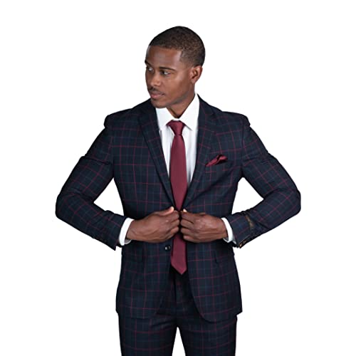 Slim Fit 2 Button Plaid Black & Red Blazer Jacket 16753