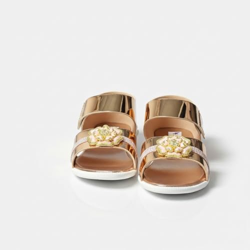 Image of ๐๐ซ๐๐ง๐๐๐ญ๐๐ญ๐ข๐จ๐ง:-Girls Trendy Sandals with Holographic Floral Strap, Welcro Style, Sandals |