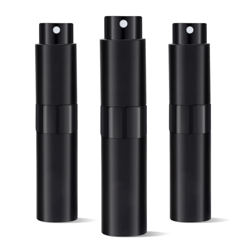 Putmhim 3Pcs 8ml Cologne Travel Bottle, Perfume Atomizer, Refillable Perfume Sprayer, Twist Up Perfume Bottle, Mini Perfume Dispenser（Black）