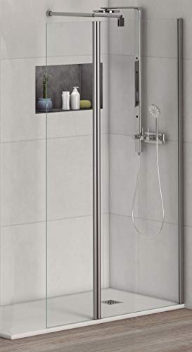 Mampara de Ducha con Frontal Fijo (Ancho: 90 cm) y Puerta Abatible a la Mampara (40 cm). Soporte a la Pared extensible de...