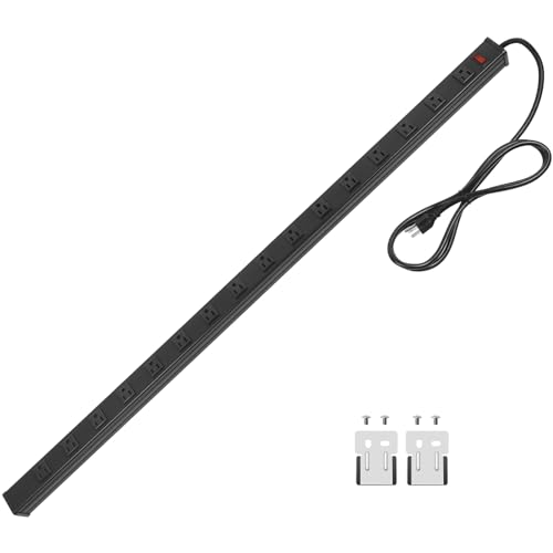 Long Heavy Duty 16 Outlet Large Metal Garage Workshop Multi Wide Industrial Power Strip. 6FT Cord 15A, 125V...
