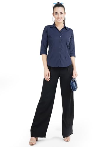 Image of Skyla Women's Cotton Rich Formal Shirt | 3 /4 Sleeve Office Wear | Regular Fit Business Casual Workwear