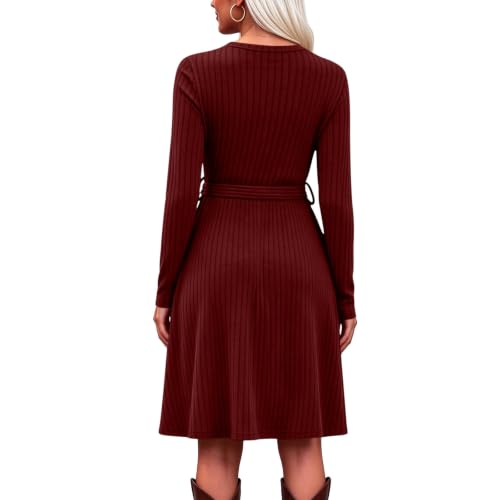 Fall Dresses for Women Fall Sweater Dress Long Sleeve Tie Waist Midi Dress - image 5