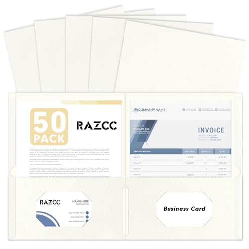 RAZCC Two Pocket Folders, 50 Pack 2 Pocket Folders Fit Letter Size Paper, Paper Folders with Pockets for School Office Business Home (White)
