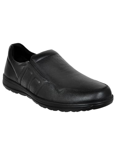 Image of Allen Cooper Men's Black Genuine Leather Loafers |Slip-On Formal Shoes | Comfortable Office Moccasins for Men