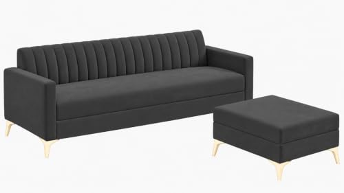 Image of AMATA Falcon ele 4 Seater Fabric Suede Velvet Grey Colour Sofa Set with Four Cushions Perfect for Home Office Guests Living Room (Falcon Grey 01, Falcon 4 Seater l Shape)(3 Year warraty)