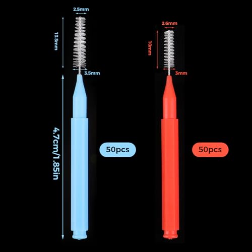Image of 100 Pcs Interdental Brushes, 2 Sizes Braces Flossers for Cleaner | Braces Brush Soft Dental Brushes Toothpicks Dental Floss Picks Dental for Braces Oral Cleaning(Red,Blue)