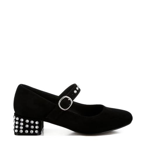Image of London Rag Women's Studded Mary Jane Pumps | Block Heel Buckle Strap Dress Shoes | Vintage Style Casual Office & Party Footwear