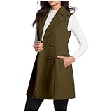HGps8w Mid-Long Blazer Vest for Women Double Breasted Elegant Sleeveless Suit Jackets Woolen Waistcoat Cardigan Outerwear