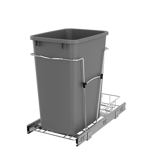 Rev-A-Shelf - RV-12KD-17C S - Single 35 Qt. Pull-Out Silver and Chrome Waste Container with Rear Basket