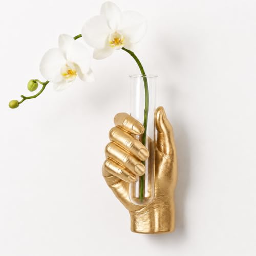 Gold Hand Wandskulptur mit Vase - Einzigartige Harzkunst, Wandmontierte Blumenvase, moderne Dekoration für Wohnzimmer, Büro, Wohnungen, stilvolles Zuhause, elegantes Interieur, moderne Dekoration