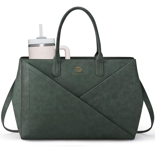 Image of LOVEVOOK Laptop Work Tote Bag for Women with Large Cup Holder, 16 Inch | Computer Bags Business Office Briefcase Handbag, Teacher Tote Bag, Double Laptop Protection, PU Leather, Large Capacity