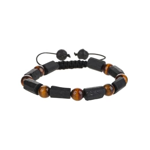 Pulseira com contas de turmalina preta e olho de tigre - 8 peças de pulseira ajustável de energia e proteção de pedra natural feita à mão - Joias masculinas e femininas, One Size, Turmalina preta,