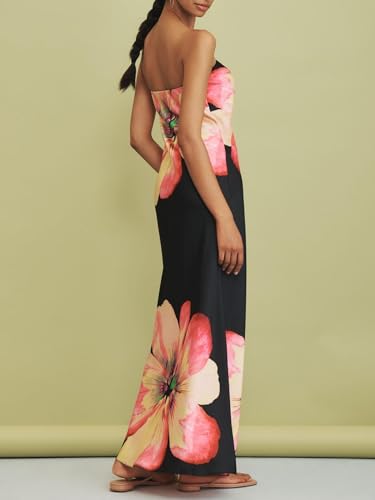 Image of Women Y2k Strapless Maxi Dress Floral Print Tube Long Dress Boho Beach Sundress Going Out Streetwear