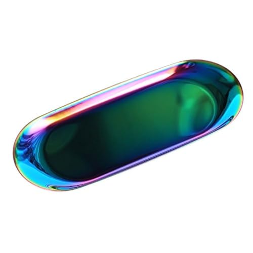Stainless Steel Towel Tray Storage Tray Dish Plate Tea Tray Fruit Trays Cosmetics Jewelry Organizer, Gradient Color, Oval