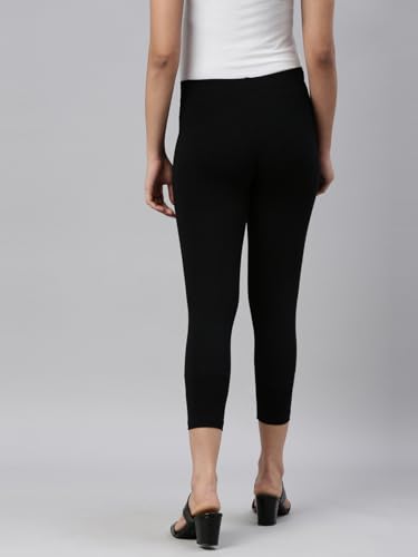 Image of GO COLORS Soft Cotton Stretch Cropped Leggings for Women | Breathable, Mid Rise