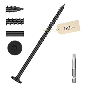 Kryonix Lag Screws #14 x 4-1/2 Inch, 50-PCS Structural Wood Screws, Black Deck Screws, Heavy Duty Exterior Construction Screws, Star Torx Drive, with T30 Bit – Rust Resistant, for Timber/Log