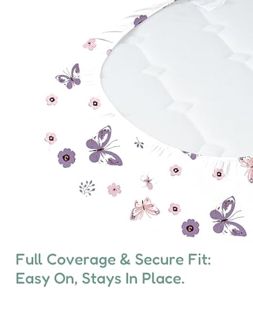 Bassinet Fitted Sheet Set - Soft Purple+Butterflies, Perfect for Baby Boys and Girls, Fits Halo, Mika Micky, Baby Delight, and More