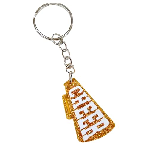 xuzhiyuan - xuzhiyuan Colorful Glitter CHEER Megaphone Keychain Game Day Acrylic Keyring Rugby cheerleading Sports Jewelry, Yellow