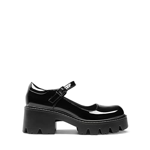 DREAM PAIRS Frauen Chunky Plattform Mary Janes Schuhe Schnalle Riemen Runde Zehe Wohnungen Seicht Mund Japanisch Süß Lolita Prinzessin Schuhe,Size 39,Schwarz-Pat,SDPU2346W-NEW-E