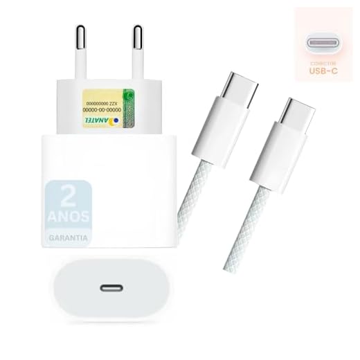 Carregador Turbo 25 W Fonte Entrada Tipo-C + Cabo USB-C para USB-C Fast Charge – 1M -Compativel com Android e Novo Iphone 15, Carregamento Ultra Rápido