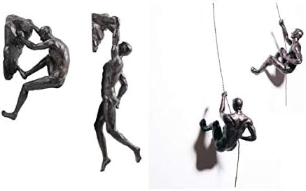 4x Large Bronze Rock Climbing Abseiling Men Hanging Ornament Figures Climbing Men Wall-hanging Figurine Abseiling Ornaments Sculptures Wall Art Resin and Metal Hanging on Wire B-BCDE