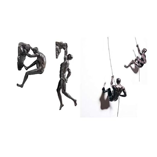 4 x stor brons bergsklättring abseiling män hängande ornament figurer klättring män vägghängande statyett abseiling ornament skulpturer väggkonst harts och metall hängande på tråd B-BCDE