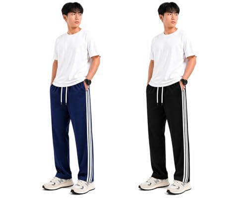 Image of Track Pants for Men Combo Pack of 2 - Regular Fit Gym Trackpants Set Elastic Waist Straight Fit Casual Lower Sports Wear Joggers Bundle