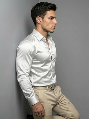 Image of Diverse Men's Satin Casual Shirt | Premium Solid Poly Satin | Wrinkle-Free, Full Sleeve Regular Fit Office, Business Wear