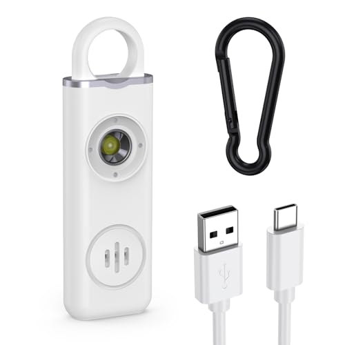 AMIR Personal Safety Alarm, Personal Alarm for Women, 130 dB Super Loud, Strobe Light and Carabiner, Safety Keychain for Women Children Men Seniors Emergency Call, White
