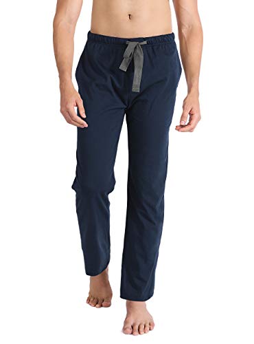 DAVID ARCHY Men's Comfy Jersey Soft Cotton Knit Pajama Long John Lounge Sleep Pant in 1 Pack (S, Navy Blue)