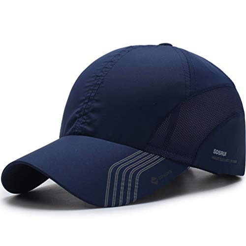 Boné de beisebol KESYOO unissex respirável de secagem rápida boné de malha com aba (preto), Dark Blu