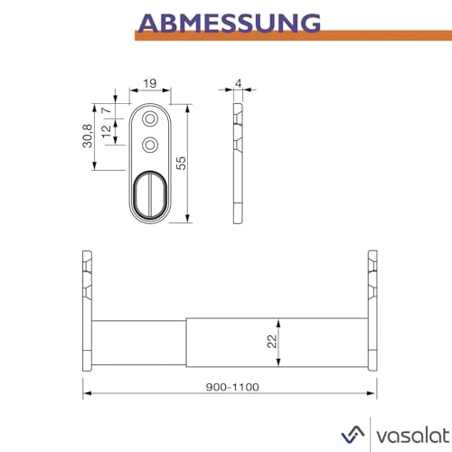 vasalat Kleiderstange ausziehbar 90-110 cm, robust & vielseitig - ausziehbare Kleiderstange, Garderobenstange bis 20kg belastbar - Schrankrohr ausziehbar mit Halterung