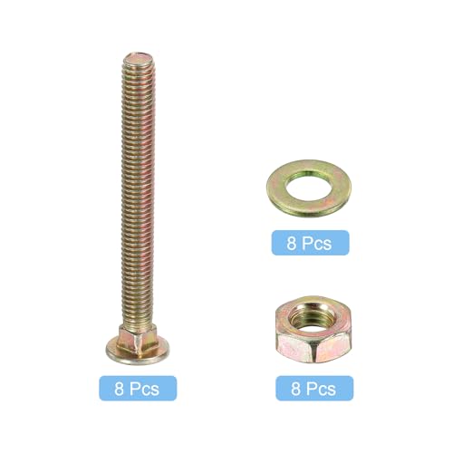 Image of uxcell M8 x 60mm Carriage Bolt Kit, 8 Set Round Head Square Neck Screws, Carriage Bolts Screws Set Includes Washers and Nuts - Carbon Steel Zinc Plated for Fastening Accessories